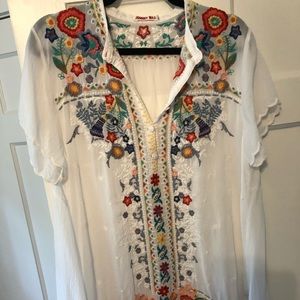 Johnny Was Embroidered Short Sleeve Tunic